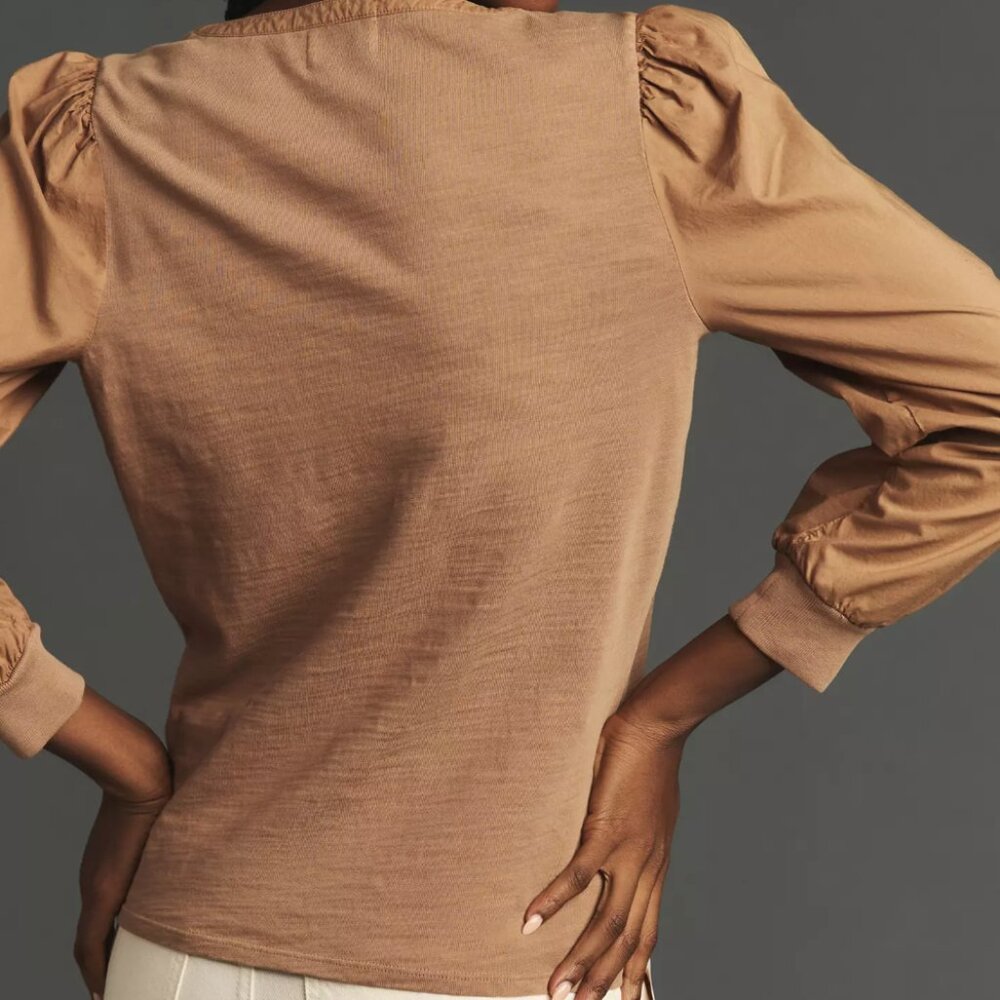 Nation Los Angeles Camel/Tan V-Neck Cotton Henley Top SZ XS - Picture 3 of 7